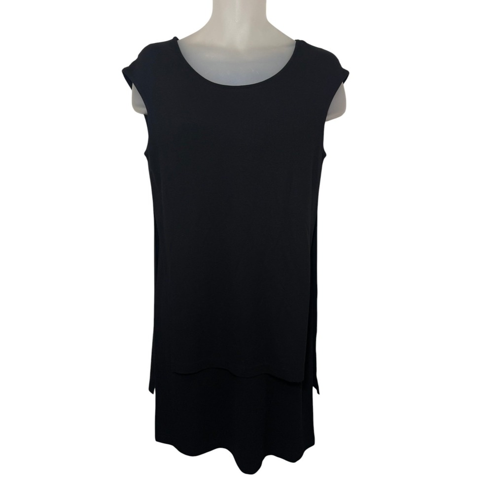 Lafayette 148 NY Dress Womens Layered Overlay‎ Black Cap Sleeve Sheath Size M